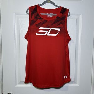 Under Armour Tank Top Boys 14-16 Red SC HeatGear Basketball Jersey Sleeveless